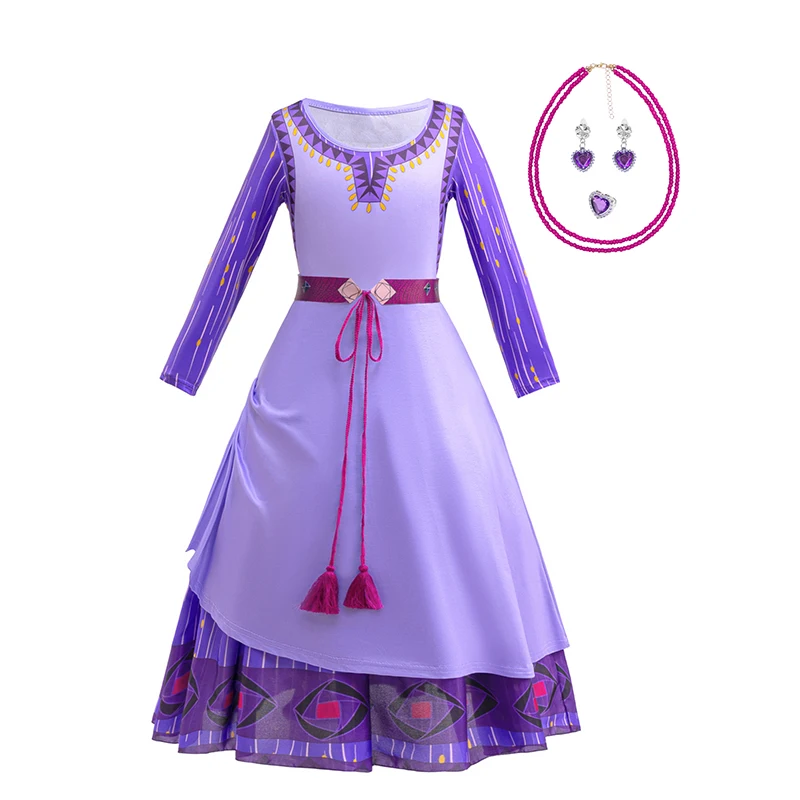 

2025 Girls' Carnival Cosplay Costume Purple Long Sleeve One-Piece Princess Winter Dress With Accessories Birthday Party Outfit