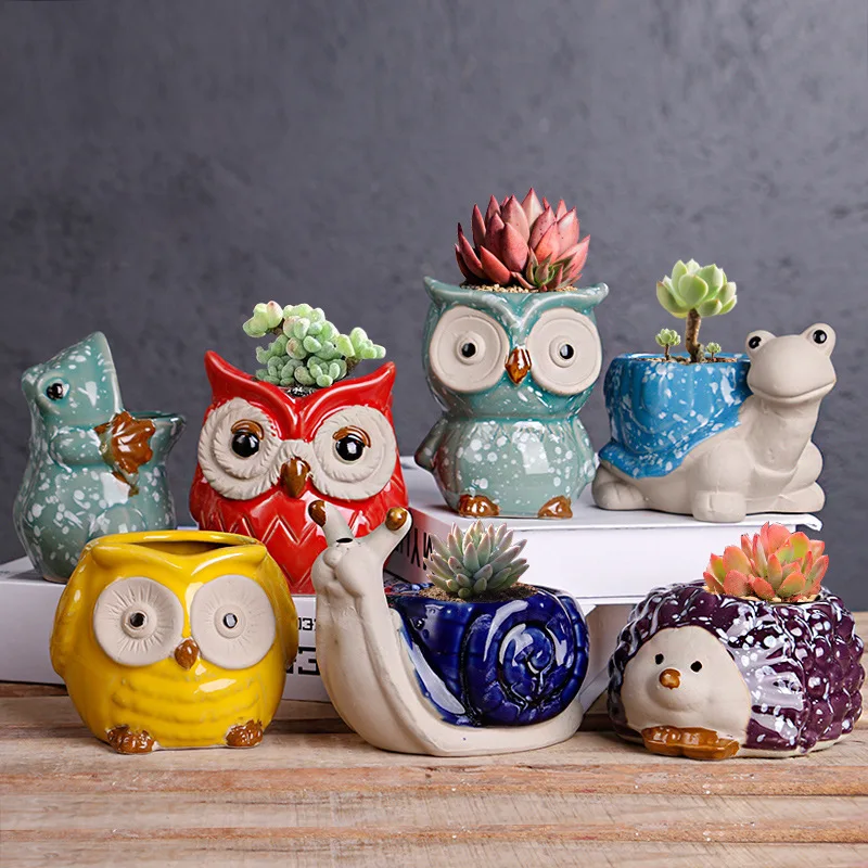 Cartoon Owl Succulent Flower Pot, Simple Large-diameter Balcony Flower Pot, Cute Animal Ceramic Small Flower Pots Wholesale