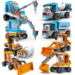 City Building Blocks Concrete Mixer Excavator Crane Loader Engineering Trucks Model Sets Dolls DIY Bricks Figure Kids Toys Gift