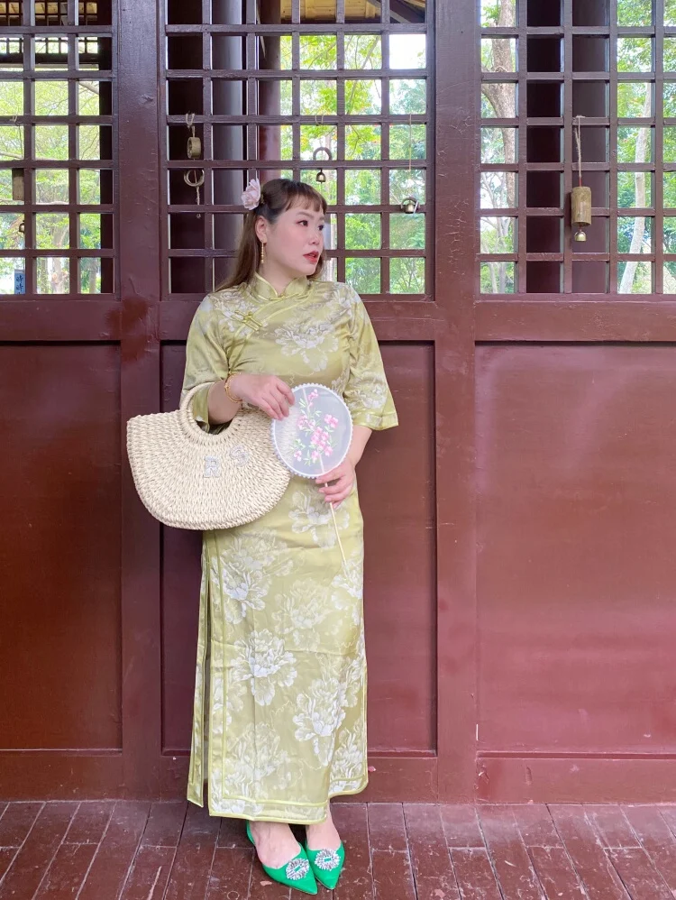 

Новое ретро-платье в китайском стиле с восточным флагом для полных женщин, лето 2024, винтажное, с длинным рукавом