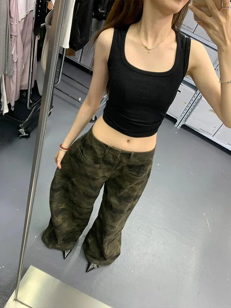 

Vintage Y2K Camouflage Jeans women 2025 Autumn High Waist Baggy Casual Pants Streetwear American Retro Hip Pop Wide Leg Trouser