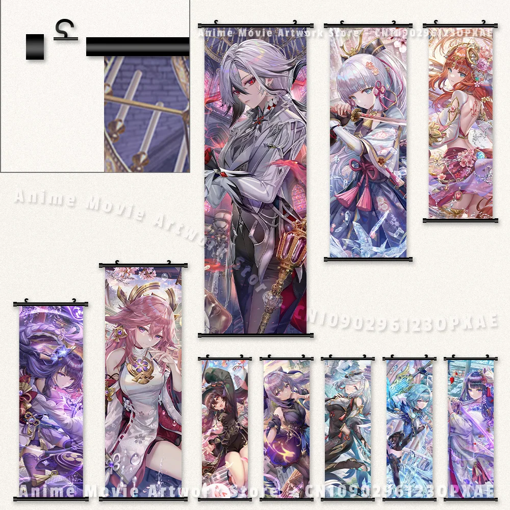 Genshin Impact Game Wall Art Scrolls Bild Kawaii Anime Arlecchino Leinwand gedruckt Home Decor Poster Gemälde für Wohnzimmer