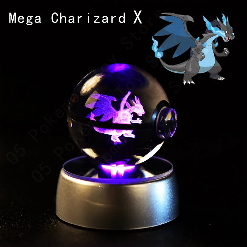 Pokemon Kristallkugel 3D Pikachu Mewtwo Mew Gengar Nachtlicht Lampensockel Pokeball Kristall Pokemon Glaskugel Figur Geburtstagsgeschenk