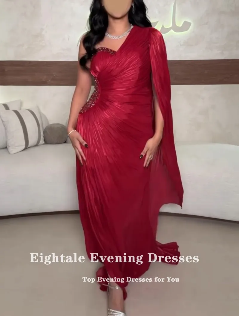 فساتين سهرة Eightale بطيات على شكل قلب طول الأرض مخصصة من الكريب مطرز بأكمام قصيرة للحفلات الراقصة فيستدو دي فييستا