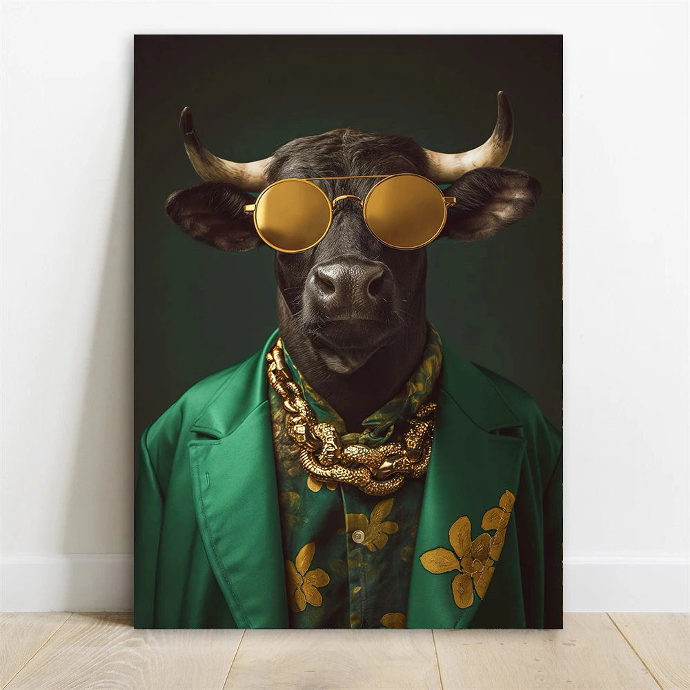 Sunglasses Colorful Animal Cow Couture Print Poster Summer Cow Print Bar Cart Decor Modern Dog Canvas Painting Animal Decor