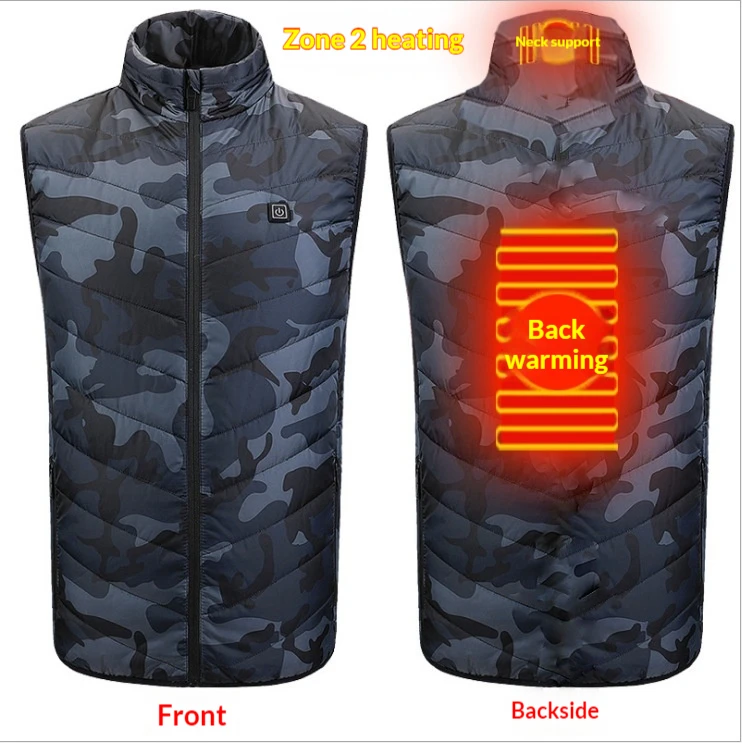 Unisex 2 Heating Zones Electric Heated Vest Stand Collar Zip Up Sleeveless Gilet, Neck & Back Warm, Loose Fit Outdoor Winter The