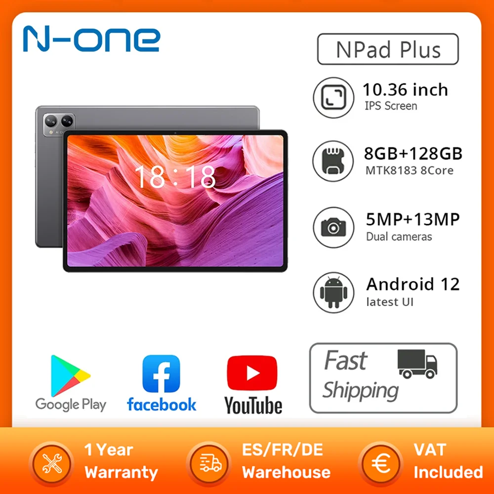 N-one NPad Plus 10.36 calowy Tablet MT8183 Android 12 8GB RAM 128GB ROM 8 rdzeni Tablet FHD IPS 5 + 13MP kamera Dual Wifi BT5.0