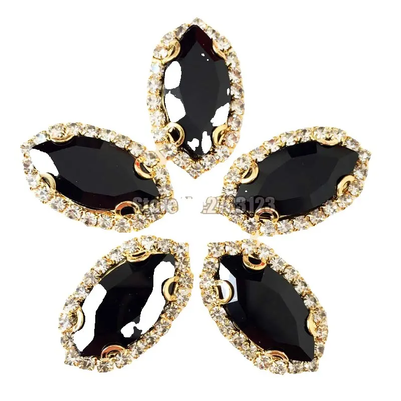 High quality Horse eye shape Gold bottom Crystal button,Malachite green AAA+ Glass Crystal sew on rhinestones