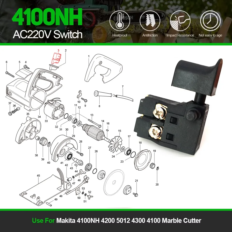 

1 шт. сменный переключатель переменного тока 220 В для Makita 4100NH 4200 5012 4300 4100, резак для мрамора, цепная пила, электроинструменты, запасные части, аксессуары