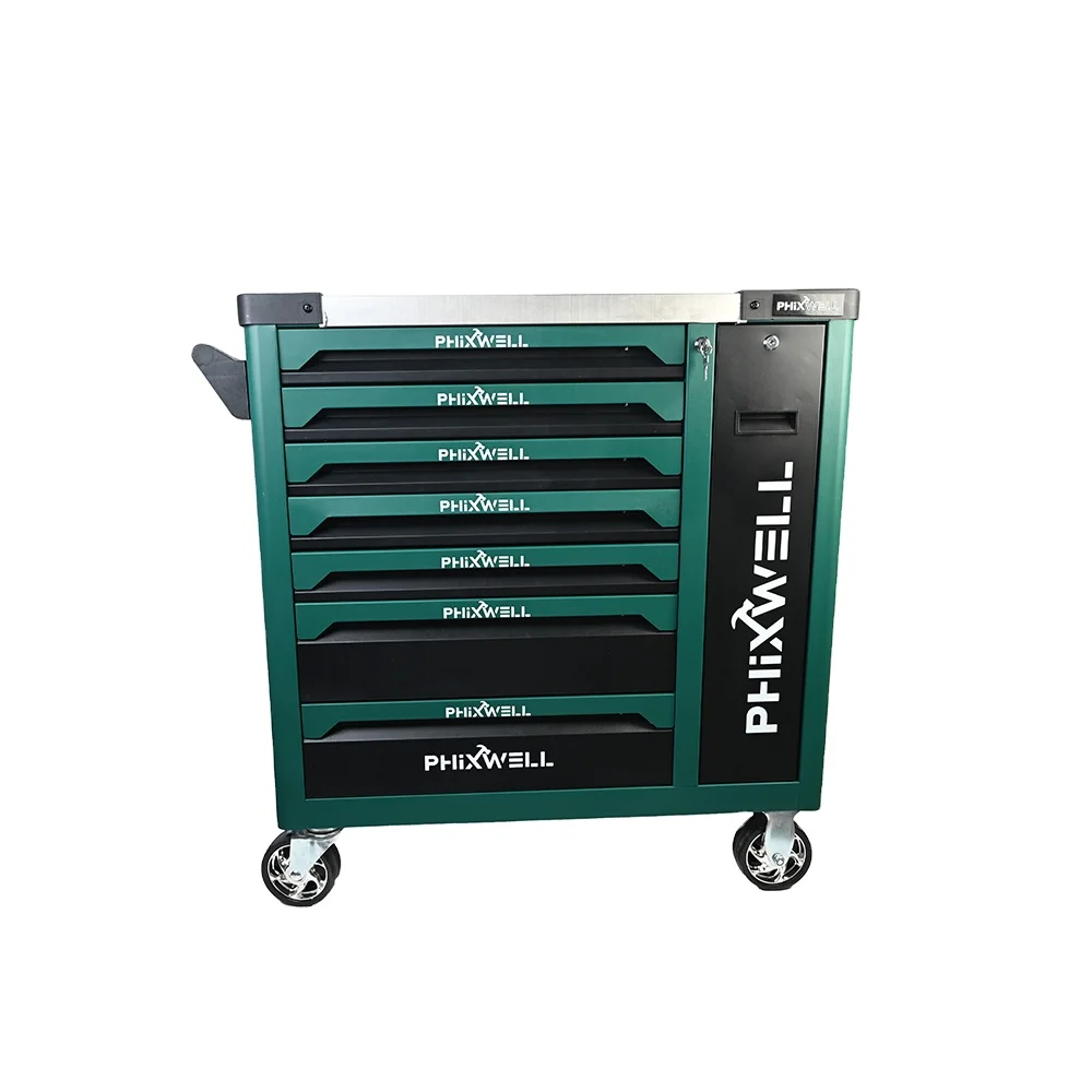 

Workshop Trolley 7 Drawers Metal Tool Cabinet Side Sliding Door With Hand Tool Set Tool Chest