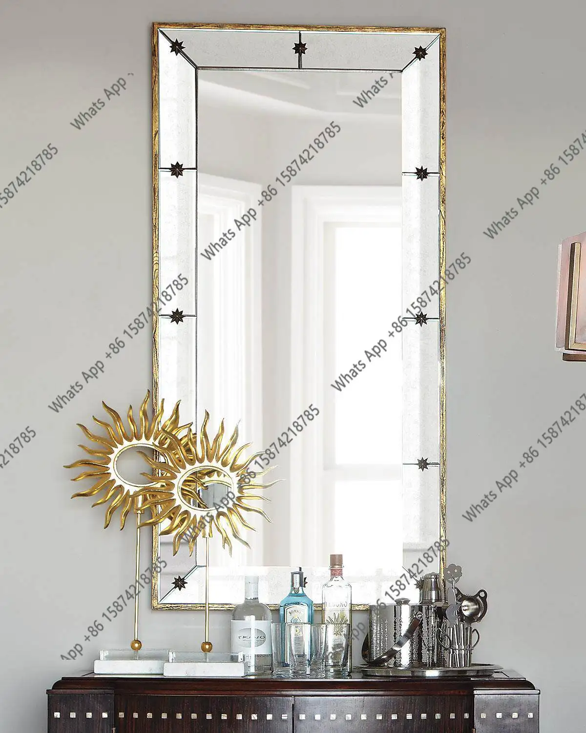 Bathroom makeup mirror wall sticker decorative mirror carved sink mirror wall hanging