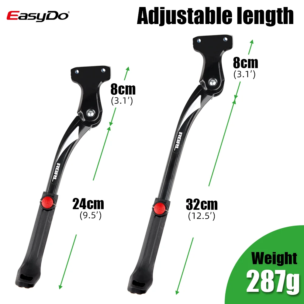 EasyDo Bike Kickstand Adjustable Parking Rack Support Side Kick Stand for 24 26 27.5 29 Inch Screw Mounting MTB Anti Scratch