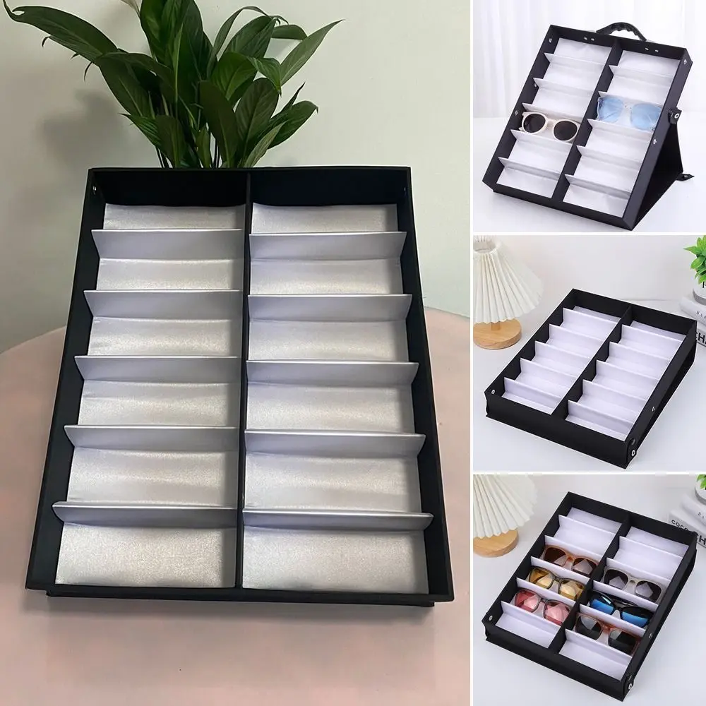 Leather Storage Eyewear Holder 12 Slots Glasses Tray Eyeglass Organizer Box Sunglasses Display Case Glasses Frame Tray