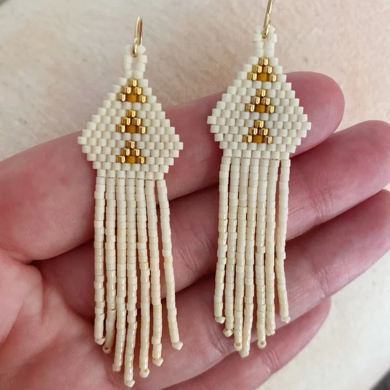 

Серьги из рисовых бусин с кисточками, креативная геометрия, богемный узор, ручное плетение, сплав, женские универсальные простые серьги из бисера