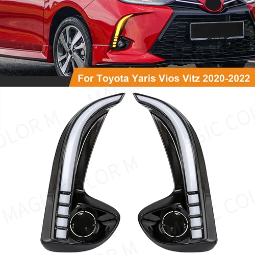 Luz LED de conducción diurna para parachoques delantero de coche, DRL, para Toyota Yaris Vios 2020 2021 2022, luz antiniebla de señal de giro de conducción amarilla y blanca