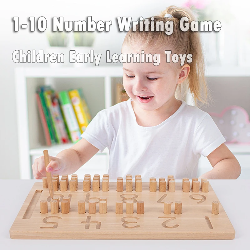 Puzzle Número de madeira para crianças, classificação Montessori brinquedos, 1-10 Digit Tracing Board, placa de prática logarítmica, contando brinquedos de matemática