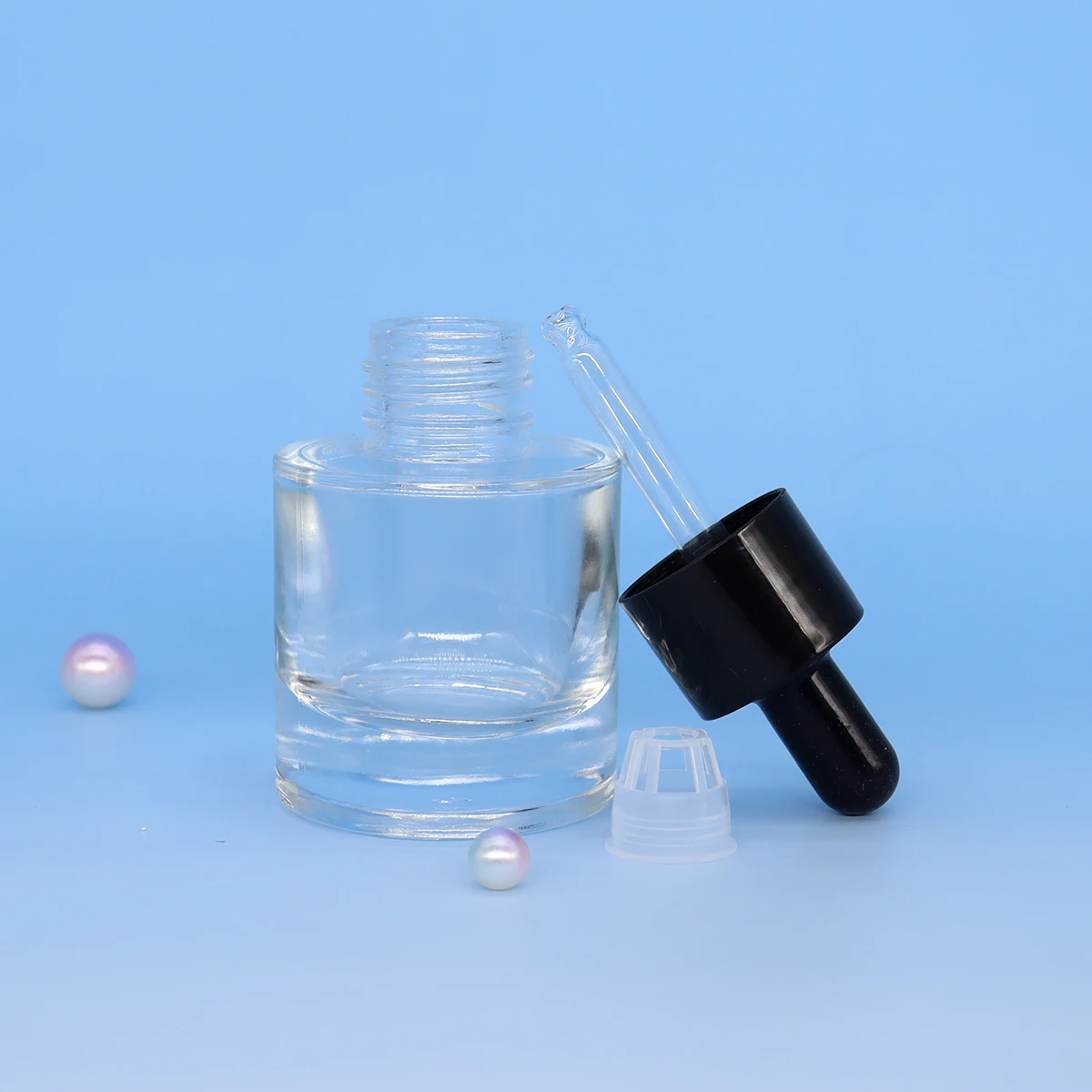 

12 x 30ml Empty Clear Model Flat Glass Bottles With White Dropper 1oz Glass Container for E Liquid