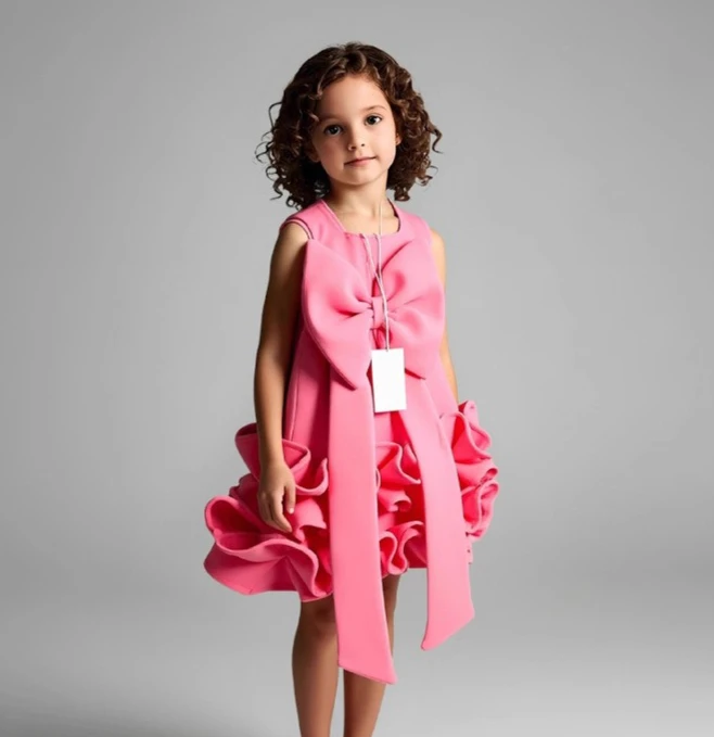 Girls Dress Three-dimensional Banquet Birthday Performance Elegant Heavy-duty Dress Bow Princess Dress