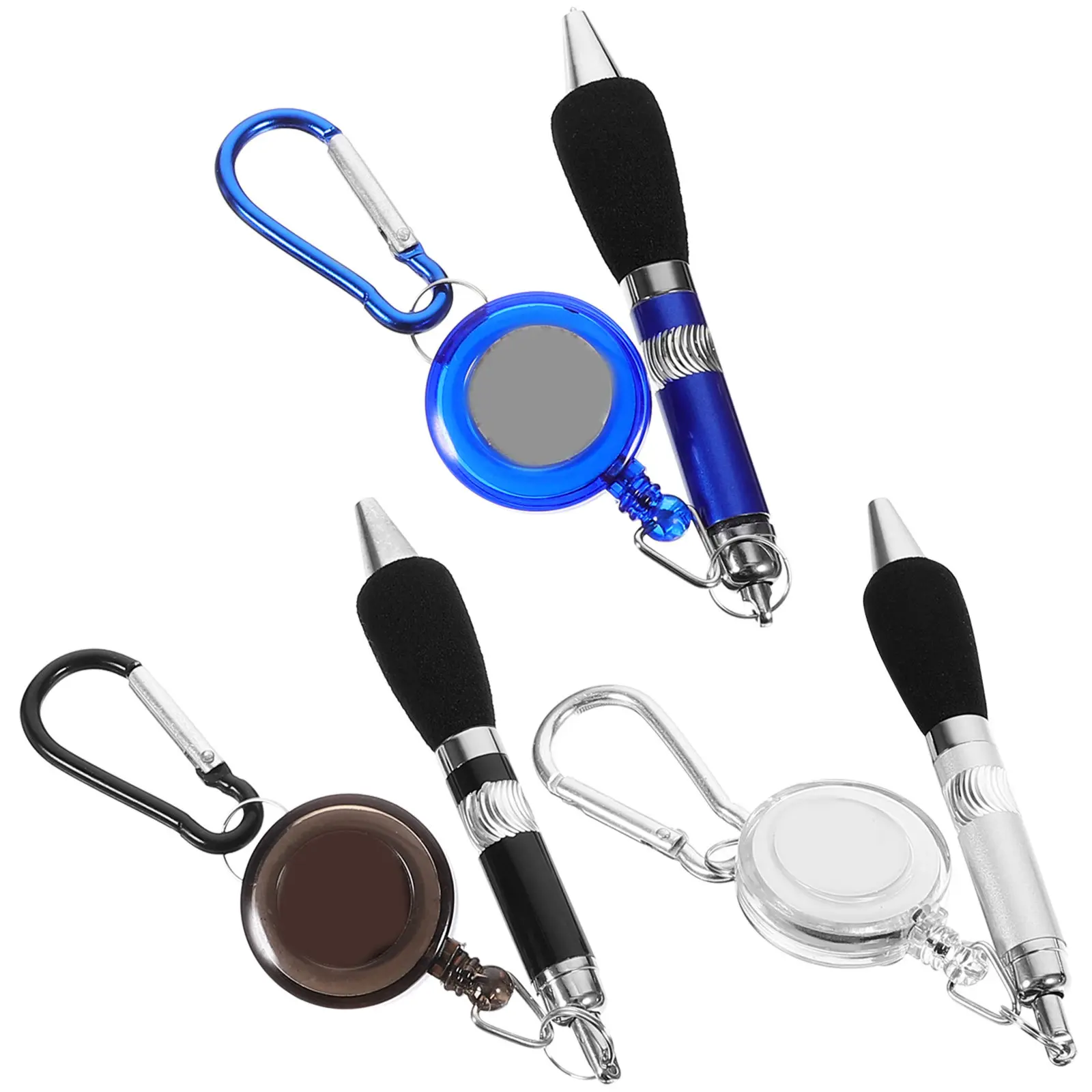 5Pcs Keychain Badge Reel Retractable Pen Set Mixed Colors Clip Carabiner Metal Spring Gate Portable Office Lanyard Tool