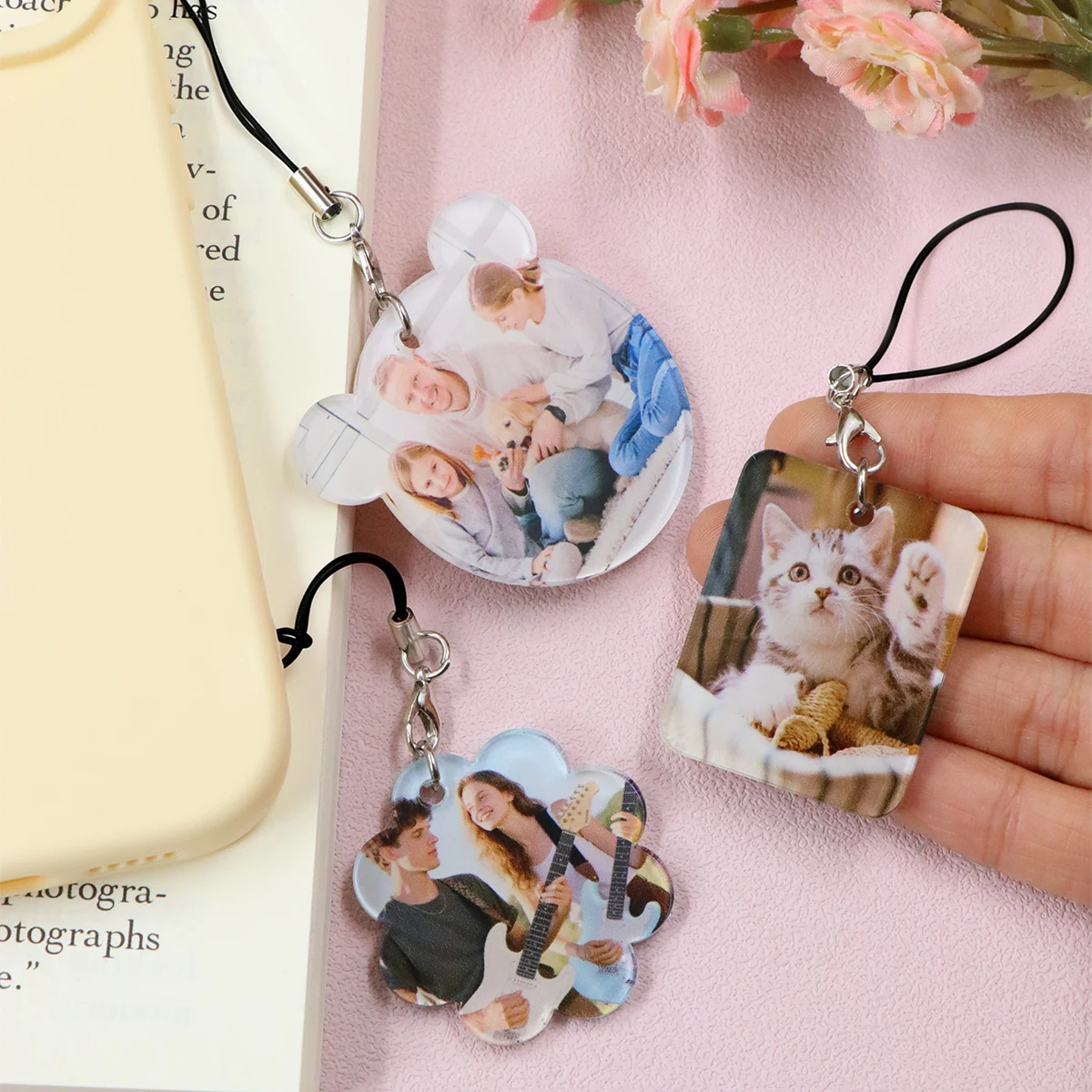 Custom Photo Phone Charm, Personalized Shaped Acrylic Pendant, Customized Hanging Accessory, Thoughtful Present For Birthdays