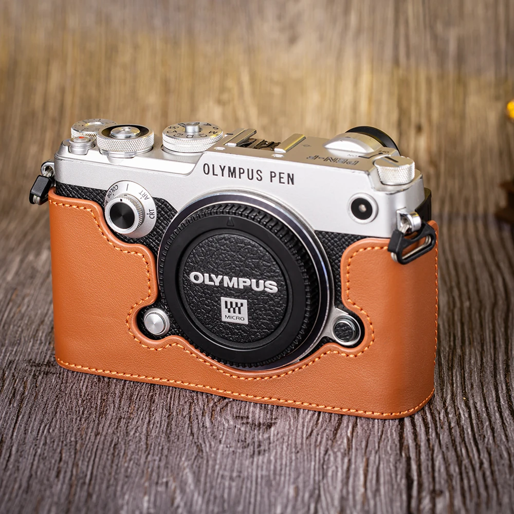 

Genuine Leather Camera Half Case F Cover Bag For OLYMPUS PEN-F Case Protective Case Leather Camera Bag Photography Accessories