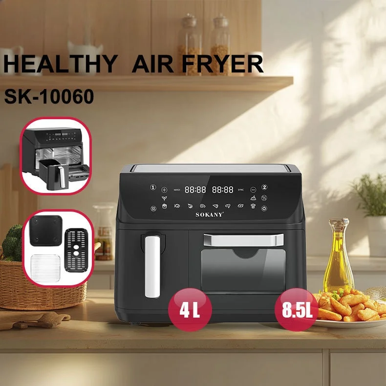 12.5L Stainless Steel Household Air Fryer Visual Dual Pot Multifunctional French Fry Oven Modern Square All-in-One Machine
