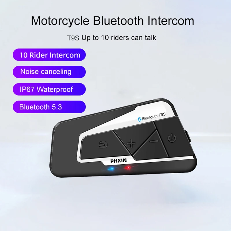 

T9S Bluetooth мотоциклетный шлем, гарнитура для внутренней связи 2000 м для 10 гонщиков Intercomunicador Moto, беспроводной домофон, громкая связь, 1 шт.