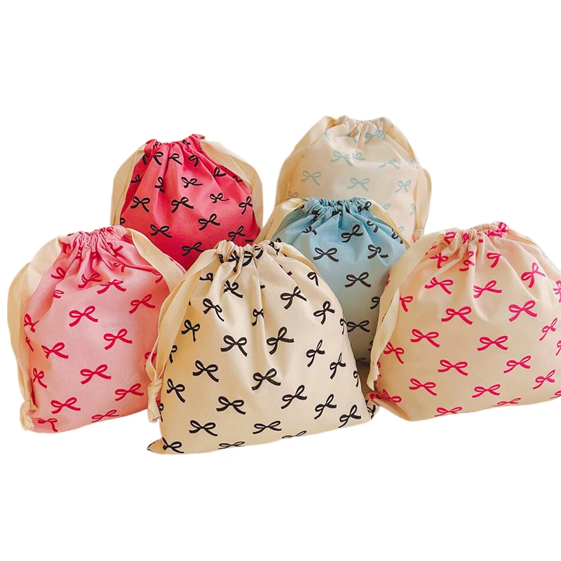 Cute Pink Bowknot Print borsa da viaggio con coulisse per la cura della pelle borsa per il trucco borsa per la conservazione dell\'abbigliamento