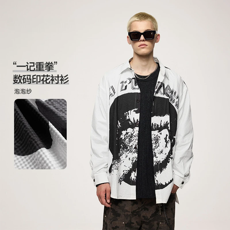 

Men and Women | A Heavy Fist Digital Printed Shirt 2024 Autumn/Winter New Street Trendy Graffiti Foam Long Sleeve Coat