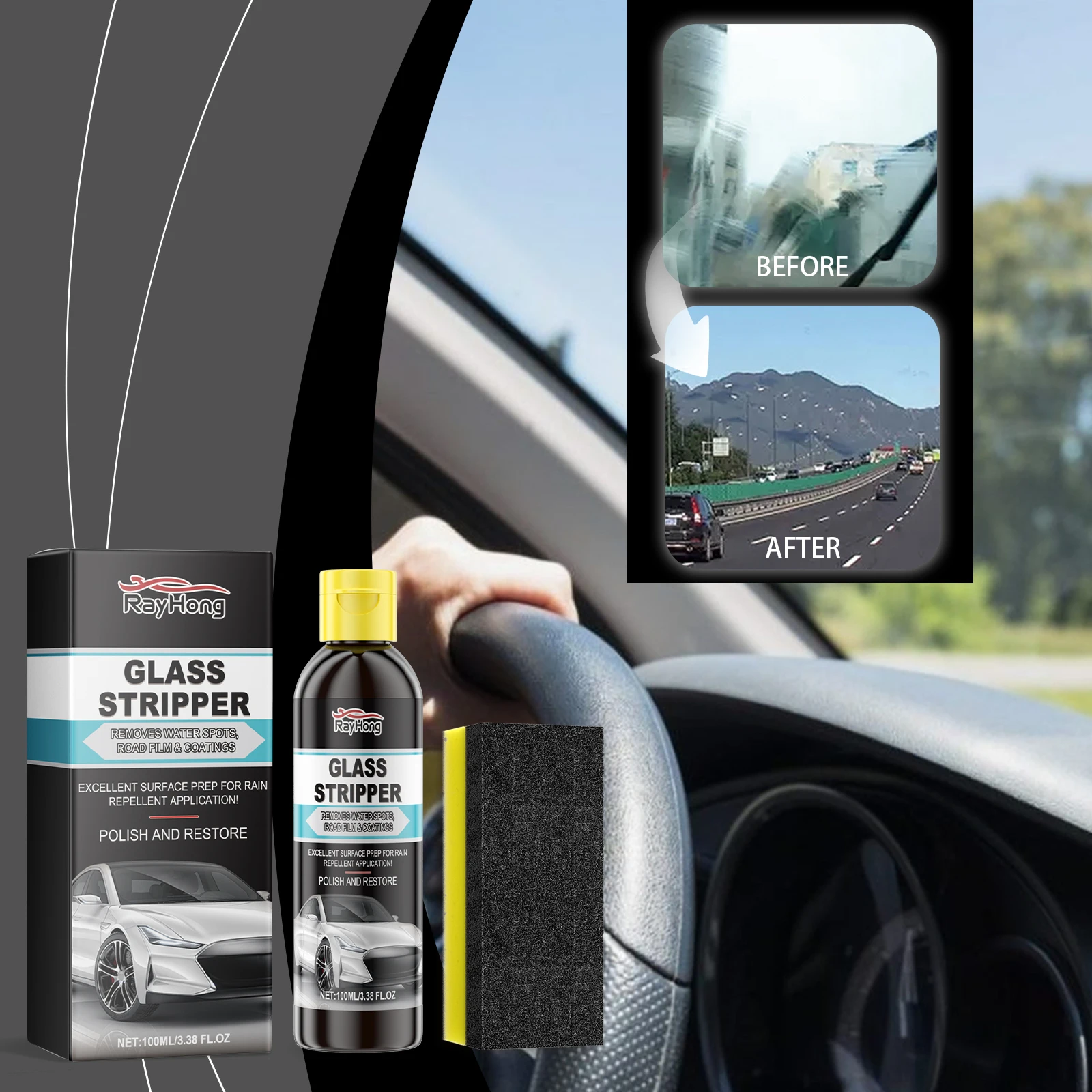 

Средство для удаления масляной пленки на лобовом стекле и водонепроницаемое покрытие - противотуманная непромокаемая обработка автомобильного стекла для автомобиля, грузовика, внедорожника (100 мл)