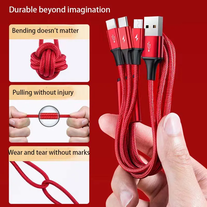 Suitable For Android Type-C i-Phone, One To Three In One Intelligent Shunt Fast Charging Cable, Hua-Wei Da-ta Ca-ble