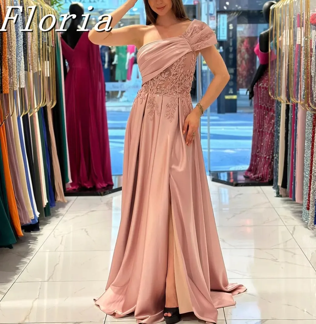 

Chic Dubai A-line Evening Dresses One Shoulder Beads Appliques Party Gowns Formal Prom Dress Customized Robe De Soiree 2025