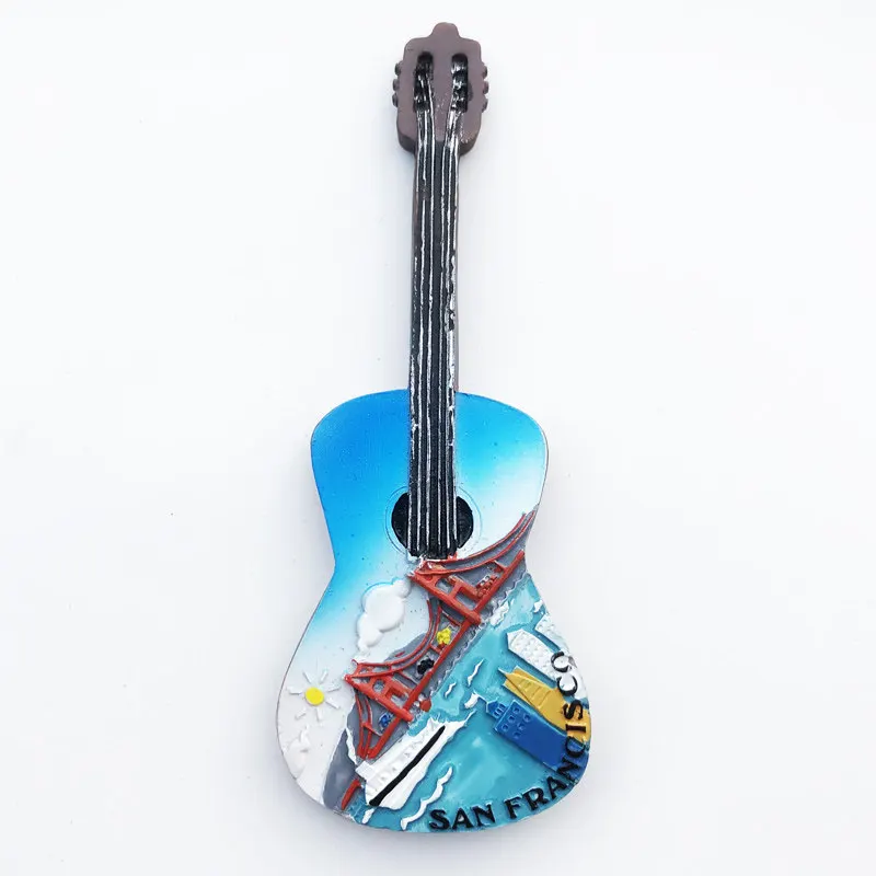 

United States San Francisco Creative Stereo Guitar Message Sticker Creative Travel Memorial Painting Crafts Magnetic