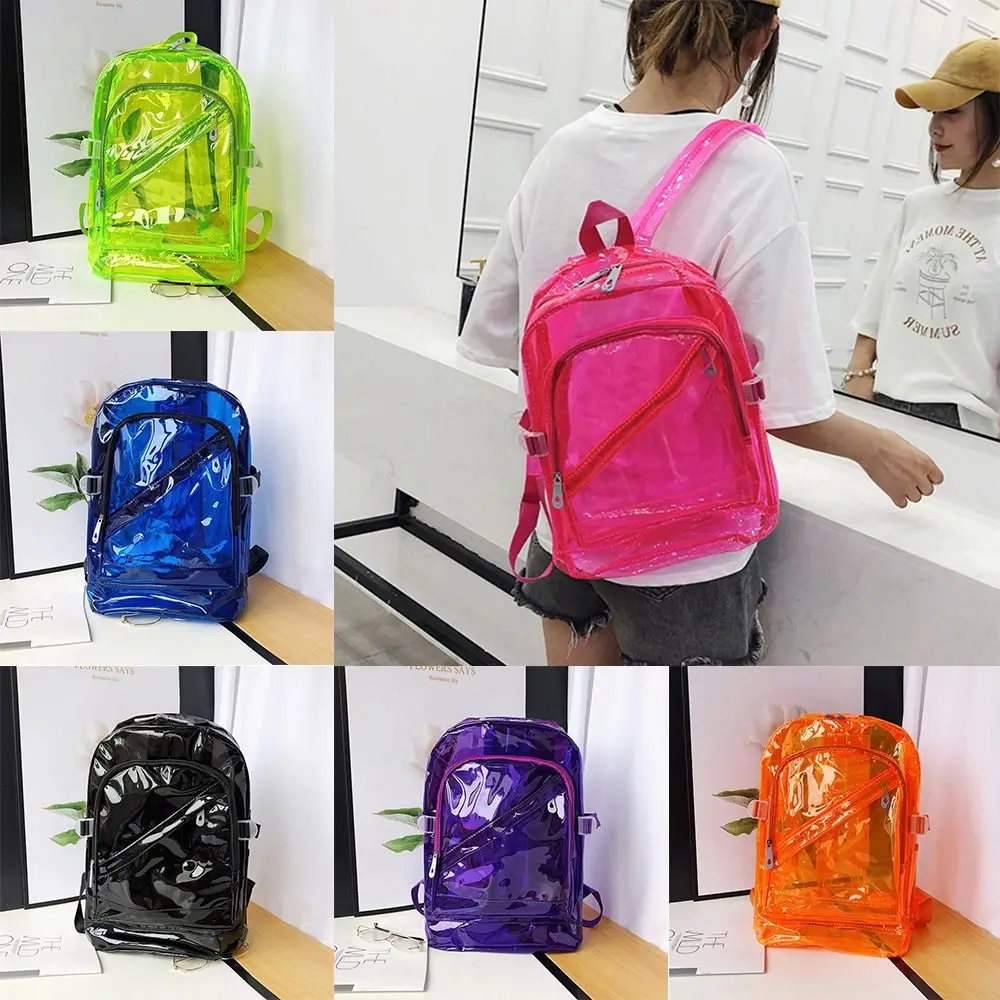 Korean Version Female Spring Summer Plastic School Bag Candy Color Transparent PVC Backpack Female Backpack Jelly School Bag