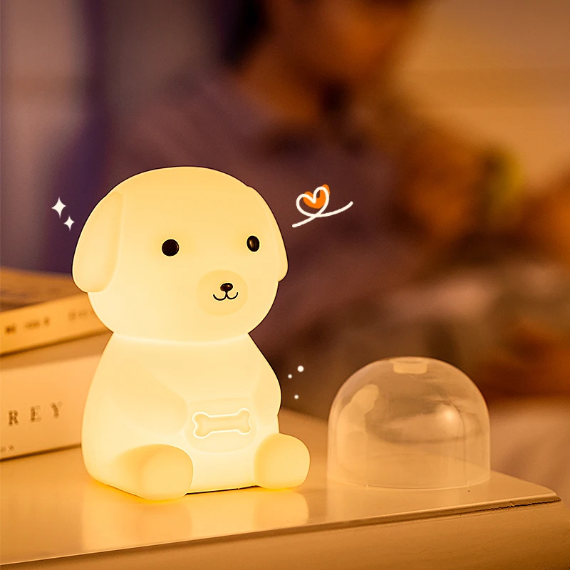 Imagem -05 - Cute Silicone Led Puppy Night Light Lâmpada Animal Sensor de Toque Dog Night Lamp Kids Bedside Bedroom Decor Presentes de Aniversário