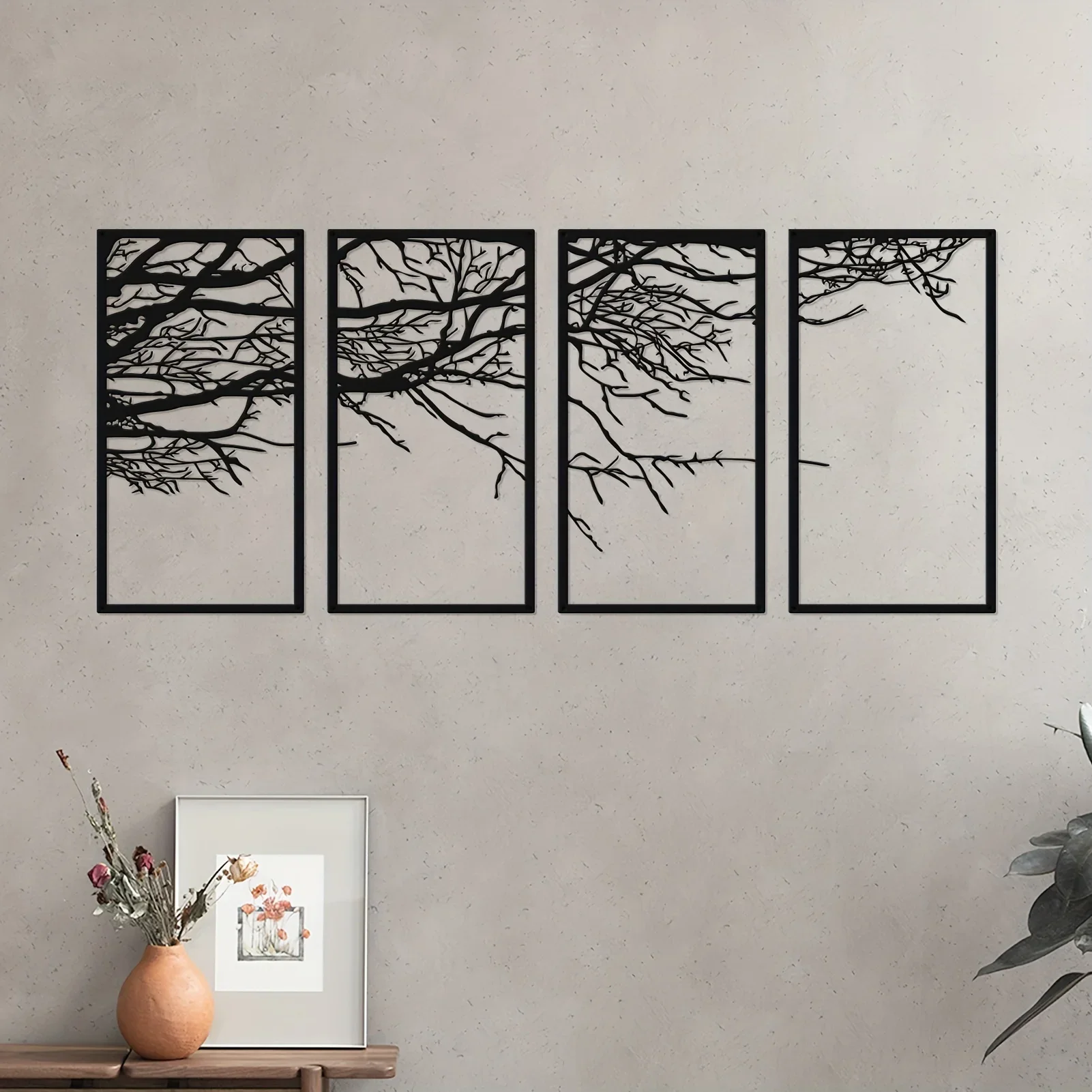 

4 pcs Black Metal Tree of Life Wall Art for Bedroom, Living Room, Office, Kindergarten, Nursery, and Home Decor - Stunning Tree