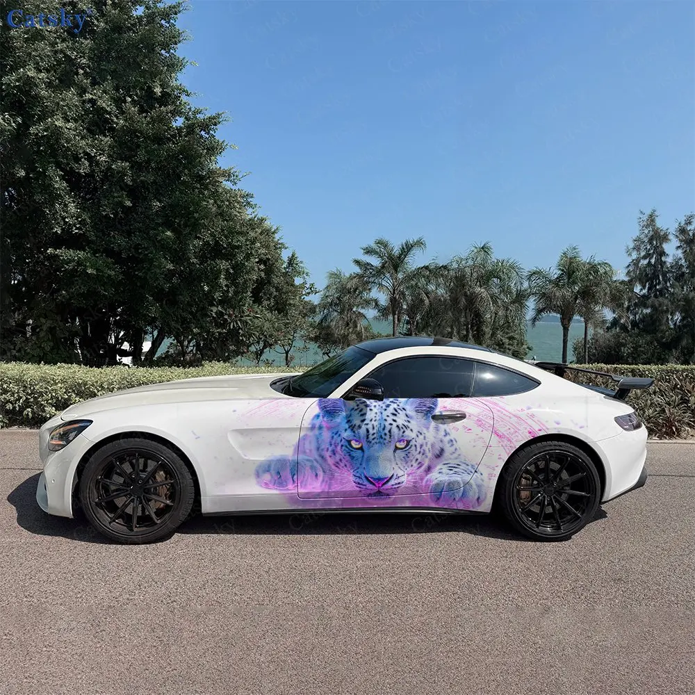 2pcs Galaxy Frost Leopard Car Side Wraps, Self-Adhesive PVC Waterproof & Scratch-Resistant Stickers, Car Accessory Gift