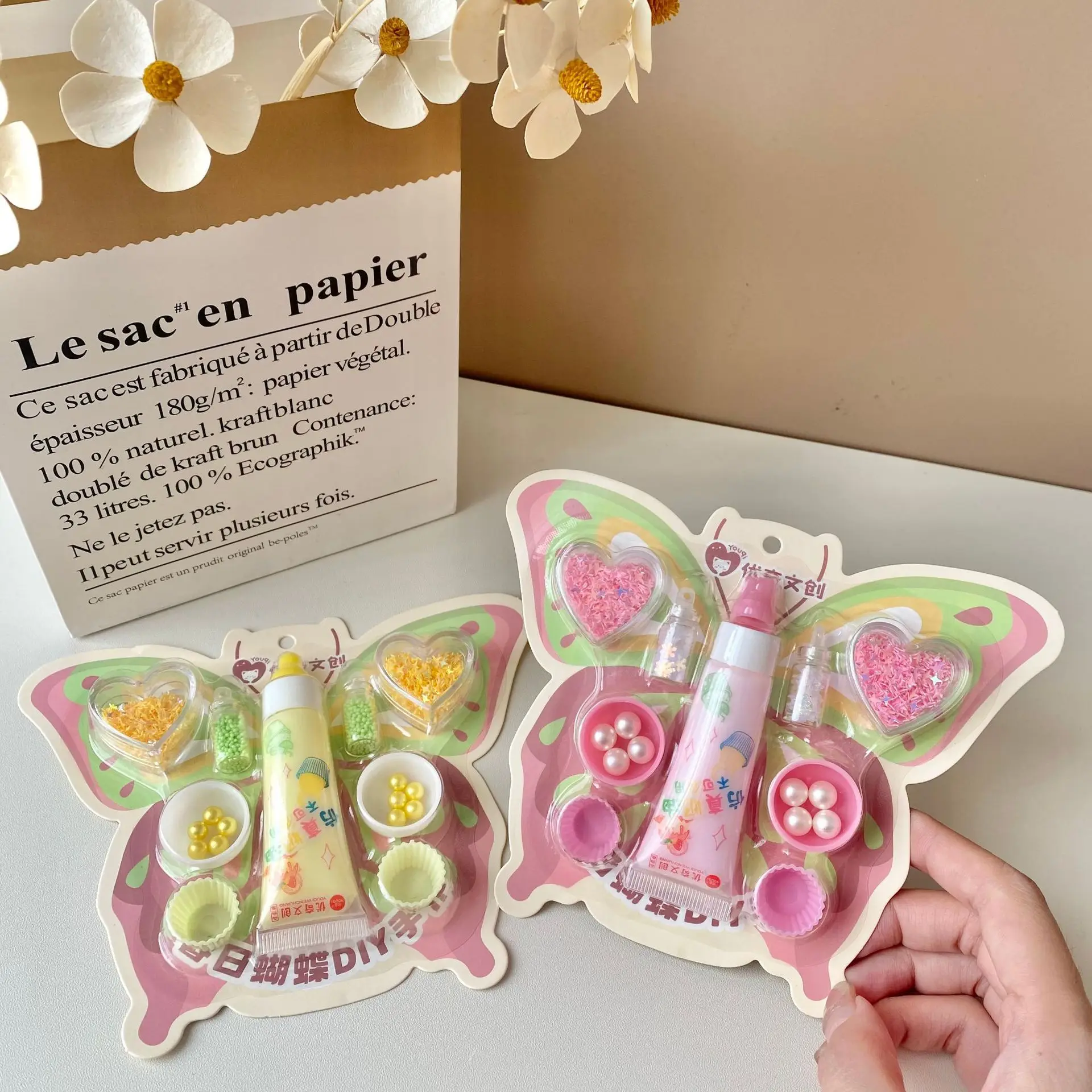 Simulation Spring Butterfly Cream Ice Cream Dessert Making Cake Model DIY Handmade Set Children's Puzzle Funny Toys Gifts