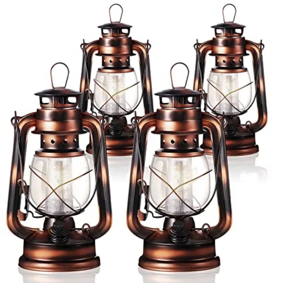 Pcs Vintage LED Hurricane Lantern Warm LEDs and Dimmer Switch Battery Operated Farmers Hanging Lantern for Indoor Outdoor Campi