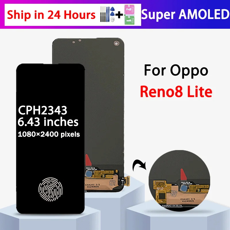 6,43-calowy wyświetlacz Super AMOLED dla OPPO Reno8 Lite 8Lite CPH2343 Wyświetlacz LCD Ekran dotykowy Digitizer Zespół dla Oppo Reno8 Z 8Z Wyświetlacz