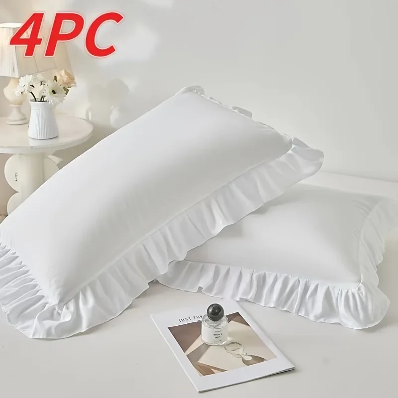 4pcs   Ruffle Pillowcases with Elegant Ruffled Edge Design