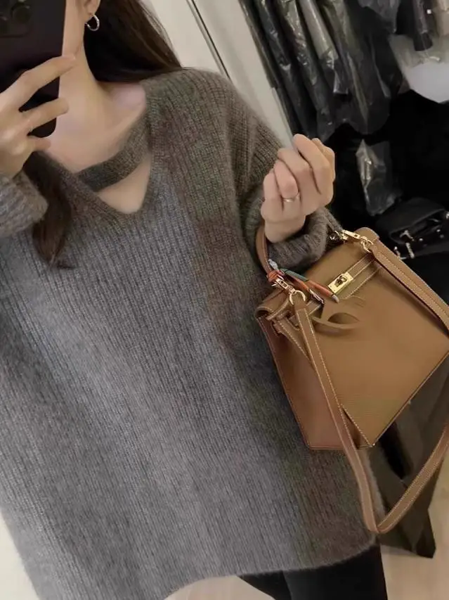 Suéter is de Punto Calado con Cuello en V para Mujer, Diseño de Moda para Principios de Otoño, Estilo Casual, Manga Larga, ...