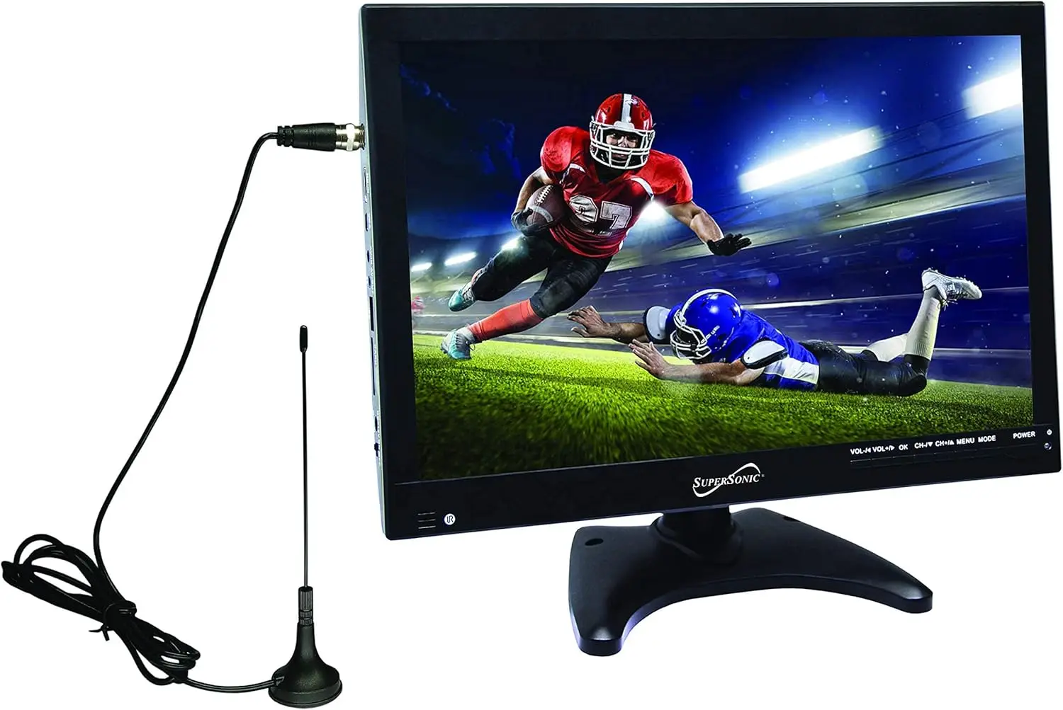 TV LED de 14 polegadas com sintonizador digital, USB/MMC, bateria de lítio, alimentação AC/DC – visualização clara para RVs, cozinhas, uso externo