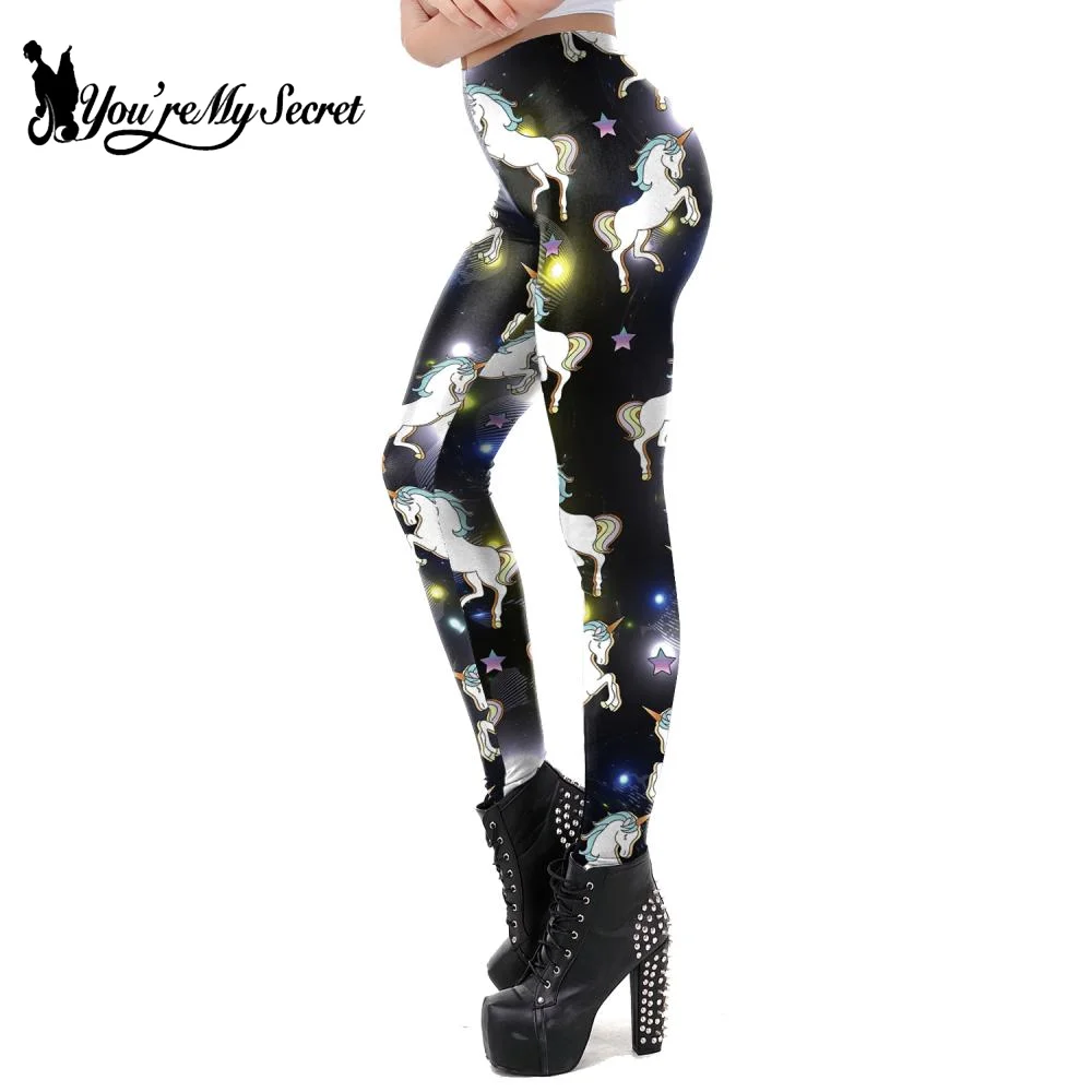 [You're My Secret] Cartoon Horse Print Women's Leggings Funny Cute Casual Long Pants Sexy Mid Waist Trousers Workout Bottoms