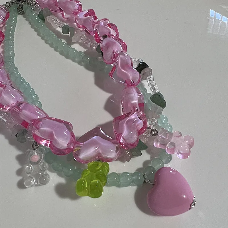 Przesada przezroczysty akrylowy łańcuszek duży naszyjnik dla kobiet urok kolorowe serce Choker naszyjnik z obrożą moda biżuteria y2k