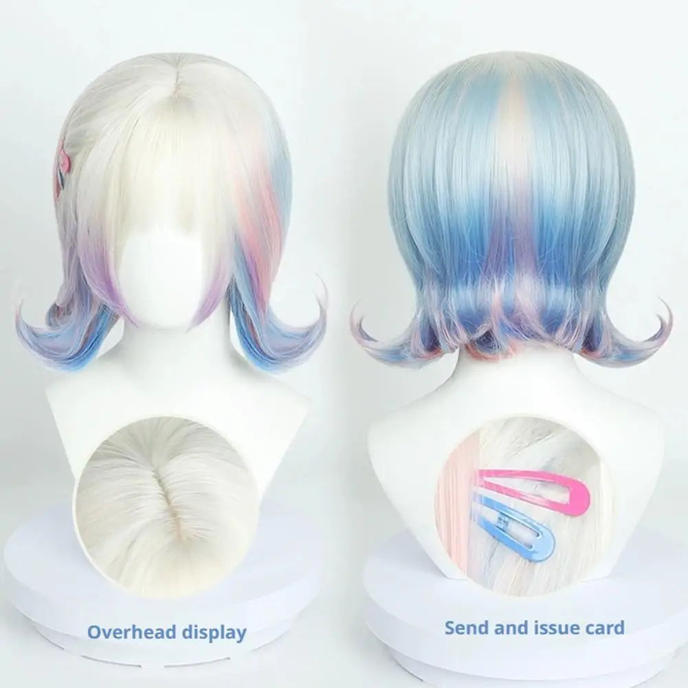 Wellenhaarperücke mit rosa blauen Ombre-Highlights Schulmädchen-Pony, für Sinclair-Kostümparty-Zubehör, für Cosplay Hallowe J5H8