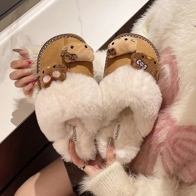 Sanrio Hello Kitty Pantofole di peluche Y2K Anime Pantofola di cotone da donna Simpatico cartone animato Scarpe da casa calde Pantofole piatte antiscivolo per esterni - A