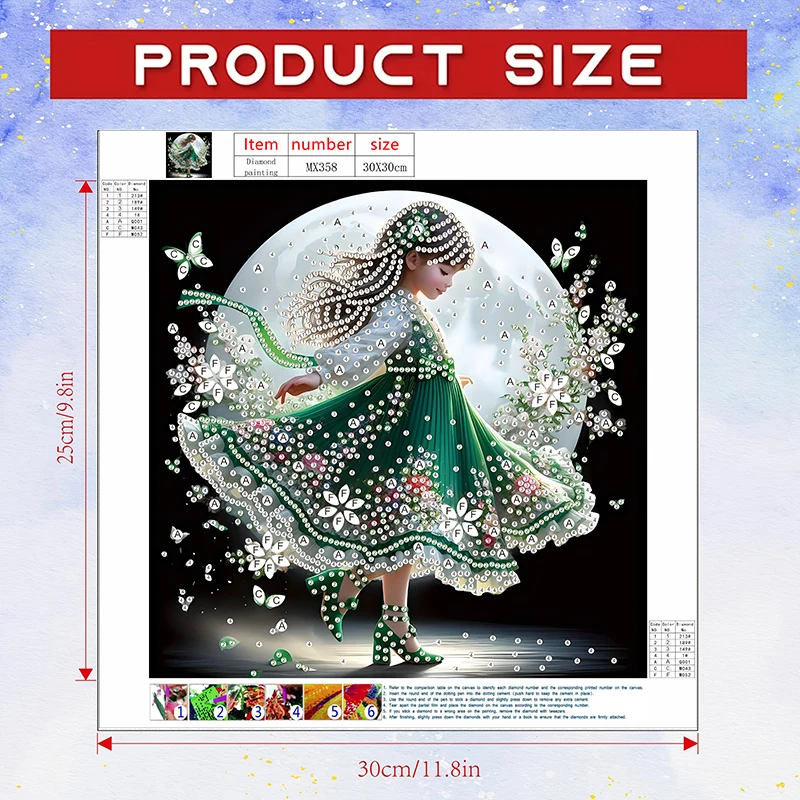 DIY 5D Moonlight Girl Pattern Diamond Painting Set 11.8 * 11.8 Inches - Handmade with Specially Shaped Crystals and Rhinestones,