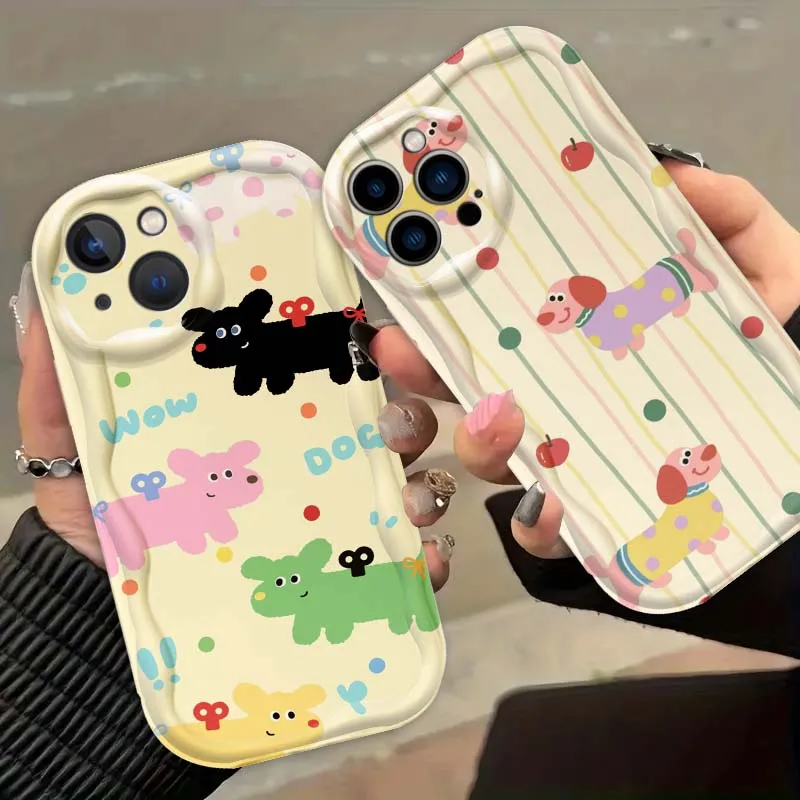 

Cute Cartoon Healing Puppy Phone Case For Apple iPhone 17 16 15 14 13 12 Mini Air Pro Max Plus Wave Oil