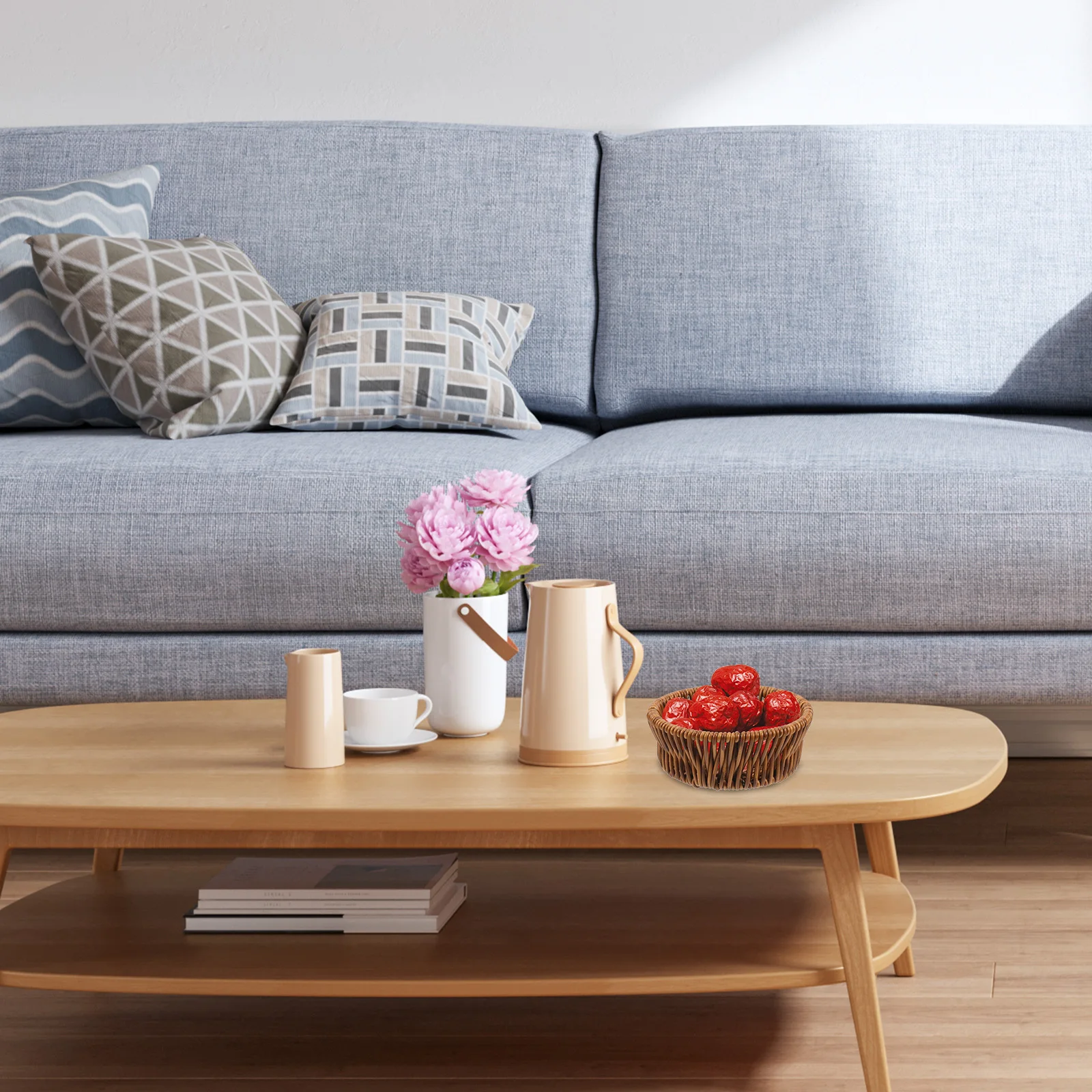 

Woven Basket Snack Storage Practical Large Small Compartments Simple Combination Tidy Room Decorative Organizer